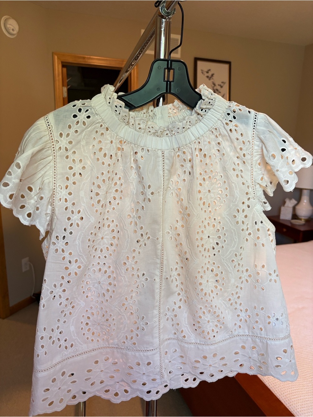 Classic White Eyelet Ruffle-Sleeve Blouse by